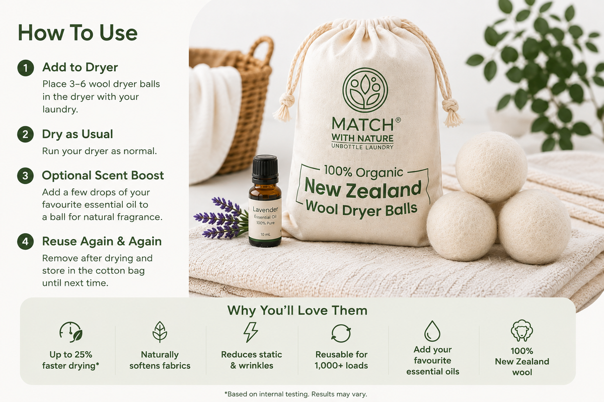 100% New Zealand Wool Dryer Balls | Reusable Dryer Ball Set (6 Pack)