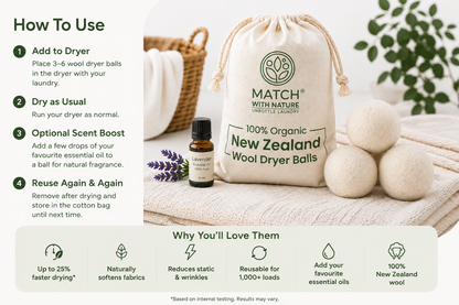100% New Zealand Wool Dryer Balls | Reusable Dryer Ball Set (6 Pack)