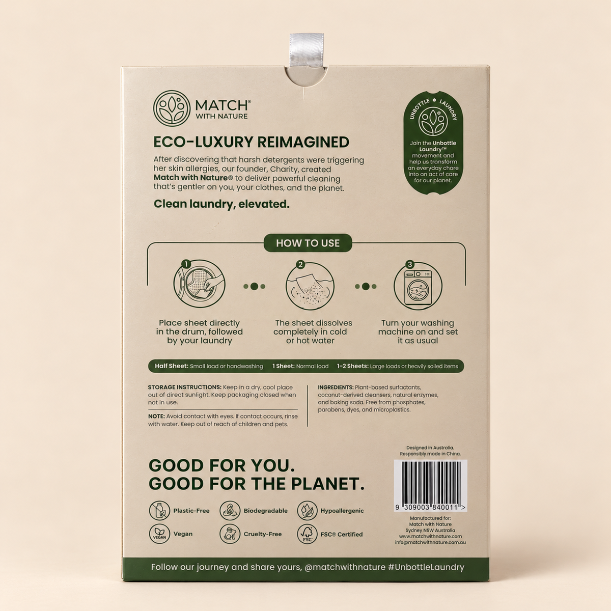Back of the Fragrance Free Drawer Pack showing how to use, storage instructions and ingredients