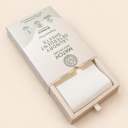 Fragrance Free Drawer Pack with the drawer pulled out, showing the stack of laundry detergent sheets inside