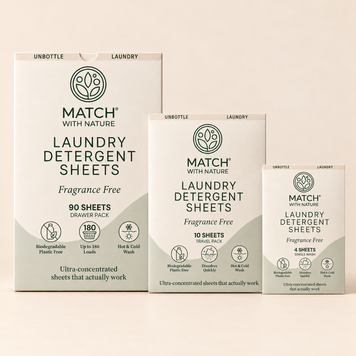 Fragrance Free Starter Bundle: 90-sheet Drawer Pack, 10-sheet Travel Pack and a Single-Wash envelope