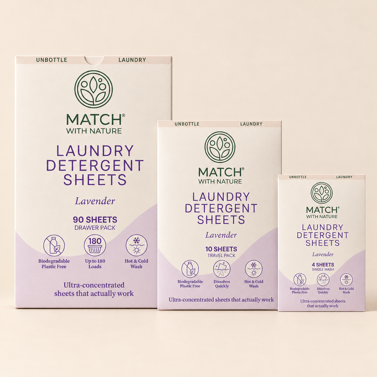 Lavender Starter Bundle: 90-sheet Drawer Pack, 10-sheet Travel Pack and a Single-Wash envelope