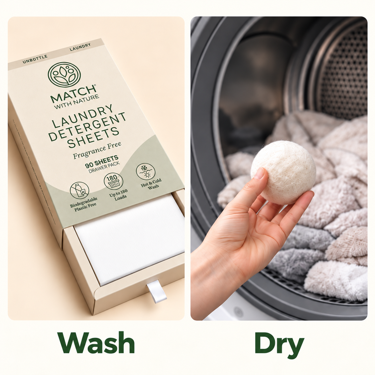Wash and dry: the Fragrance Free Drawer Pack for the wash and wool dryer balls for the dryer