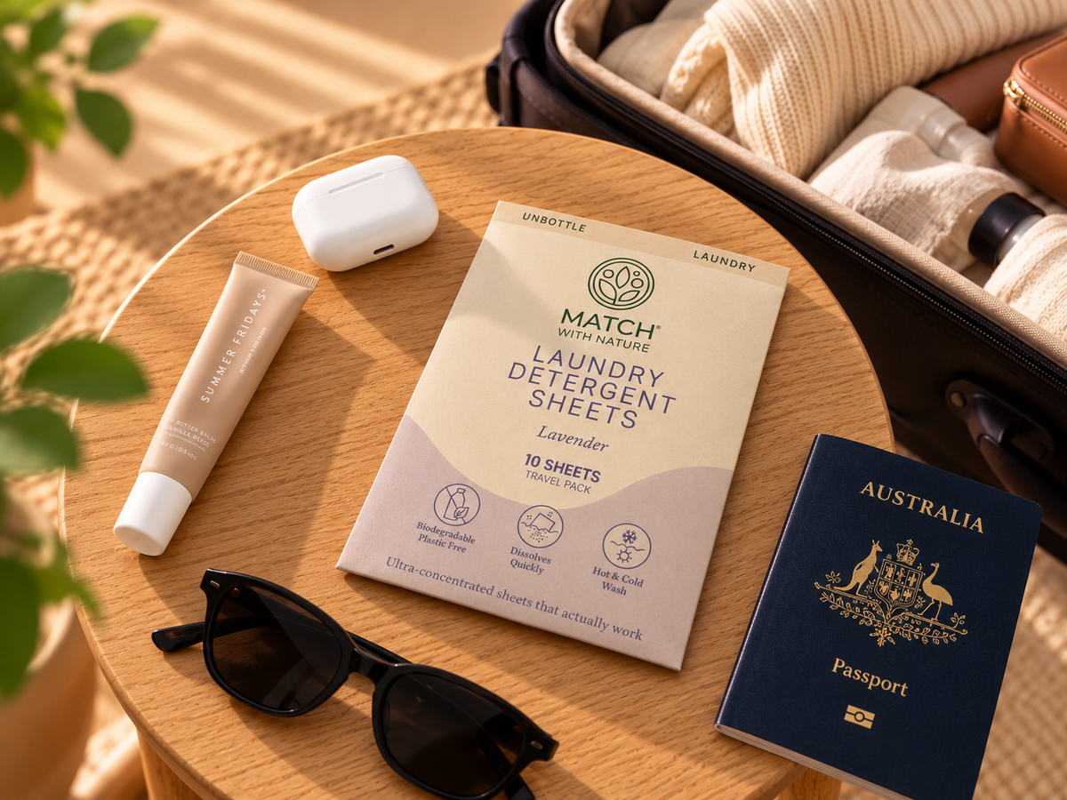 Match with Nature laundry detergent sheets travel pack with travel essentials